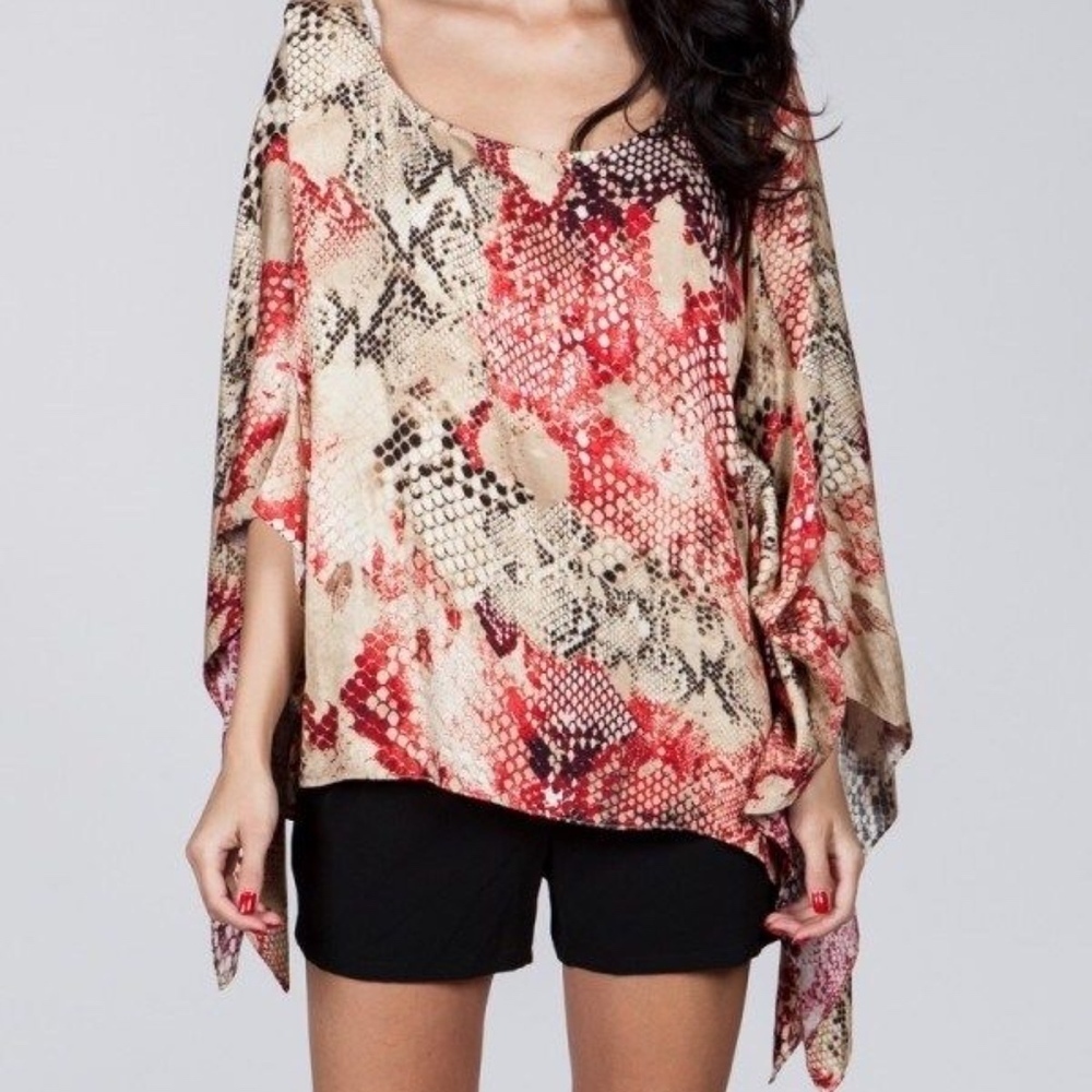 Ark Co | Women Python Poncho Size S Red Dolman Sleeves